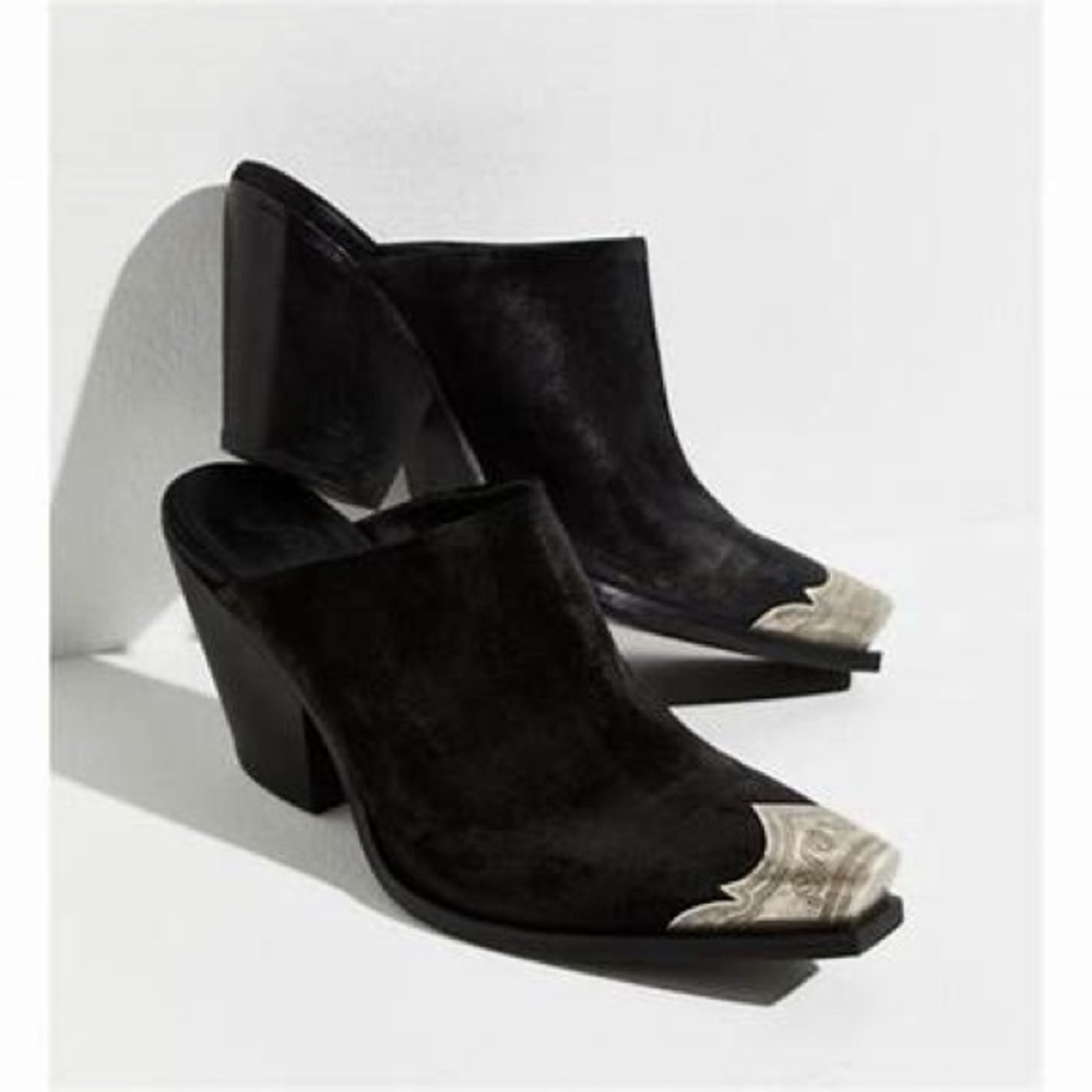 Free People Brayden Western Mule Black and Silver Mules Size 40